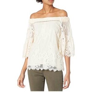 Hint of Mint Cream Lace Off-Shoulder Blouse